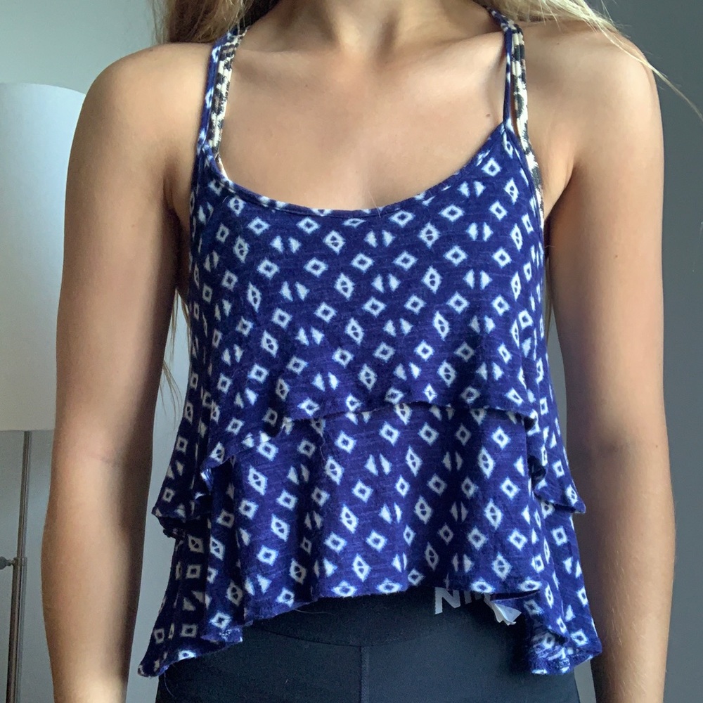 Navy and White Tank top.